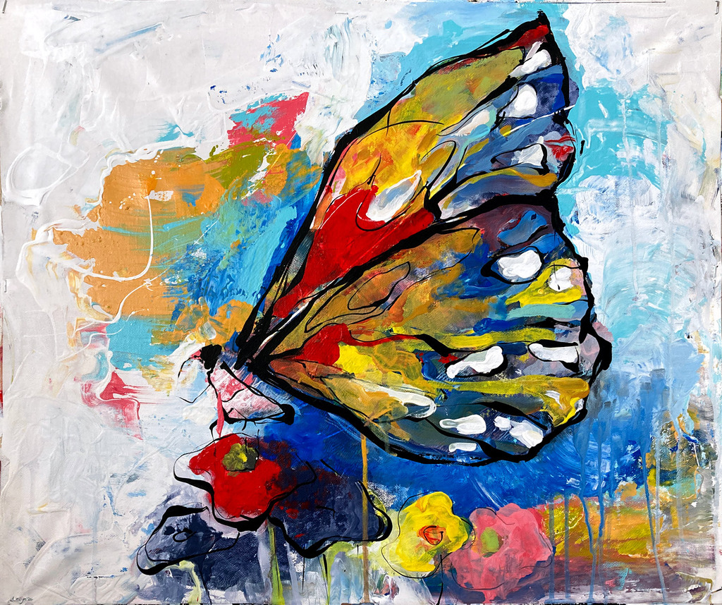 abstract colorful painting of a butterly