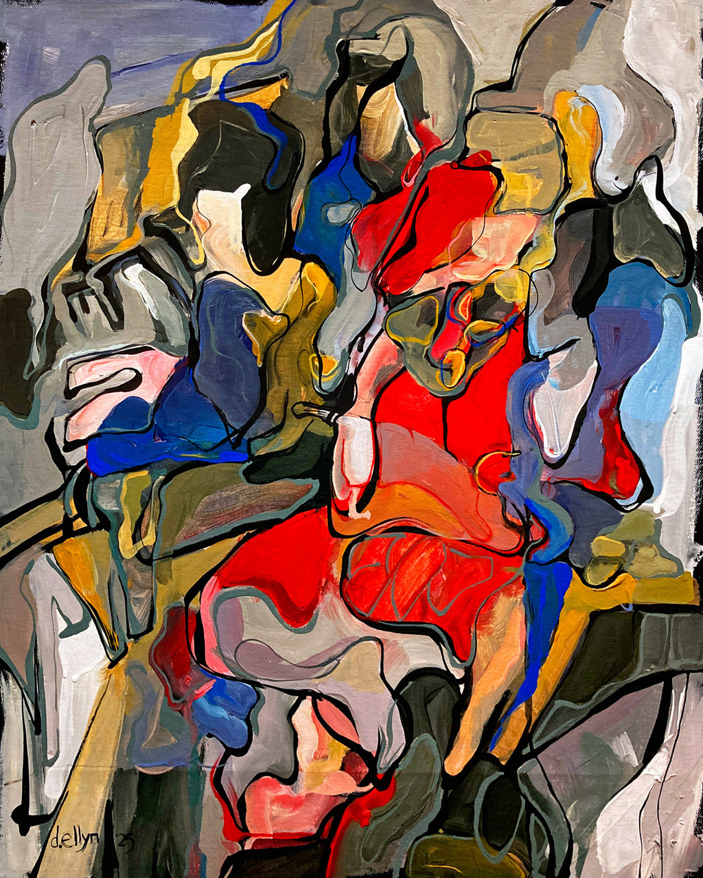 abstract colorful painting of a group of figures